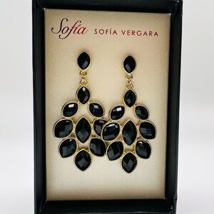 Sofia Vergara Black Goldtone Statement Chandelier Earrings NIB